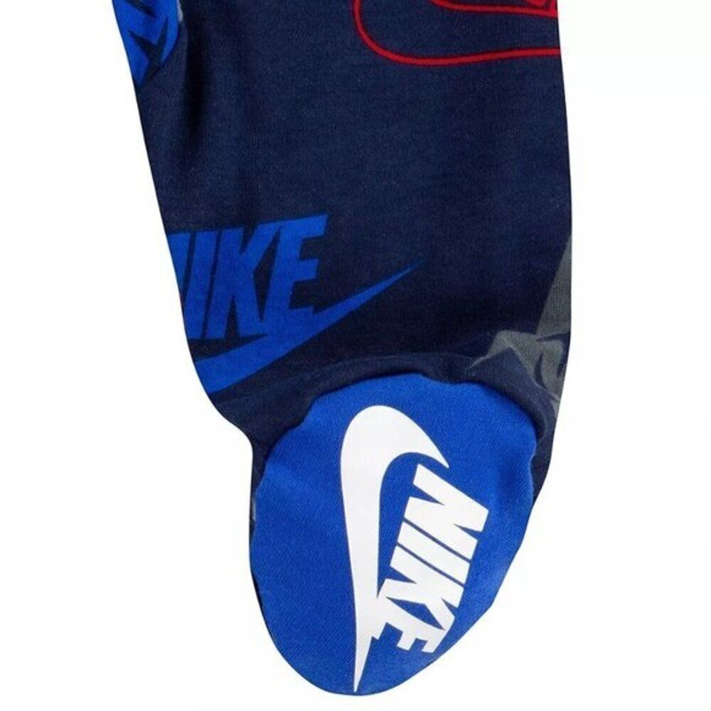 Nike Baby All-over Logo Print One Piece Navy Zip Footed Sleep & Play 6 Months - Picture 4 of 6